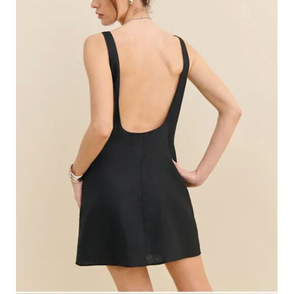 Reformation Rosemond Linen Dress Black Back Scoop Size 10 - Picture 2 of 9